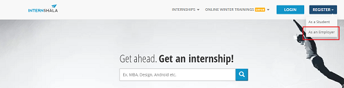 register as an employer on internshala