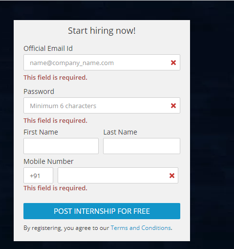 register as an employer on internshala